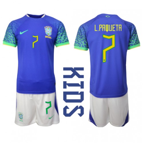Dres Brazil Lucas Paqueta #7 Gostujuci za djecu SP 2022 Kratak Rukav (+ kratke hlače)